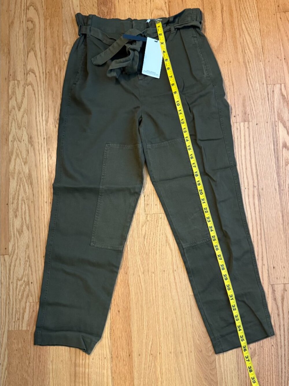 ZARA Olive Green High-Waist Paperbag Trousers XS - Picture 4 of 9